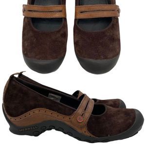 MERRELL Plaza Bandeau Espresso Brown Leather & Suede Mary Janes